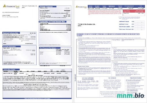 USA HarborOne Bank wyciąg z kredytu hipotecznego w formatach Word i PDF, 3 strony 1-2
